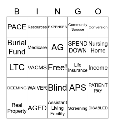 LONG TERM CARE Bingo Card