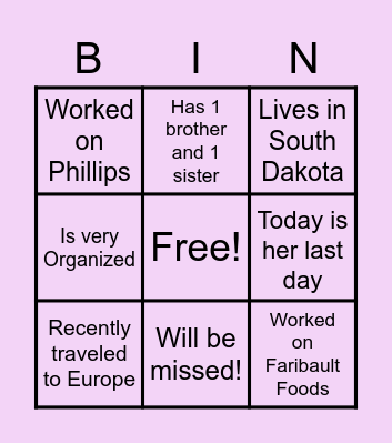 Renae Bingo Card