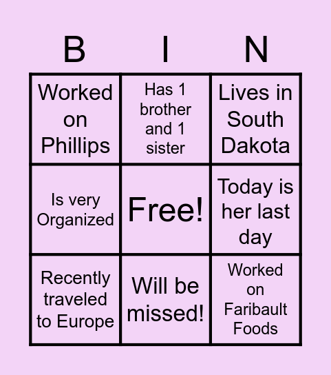 Renae Bingo Card