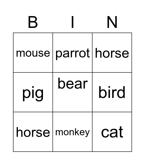 animals Bingo Card