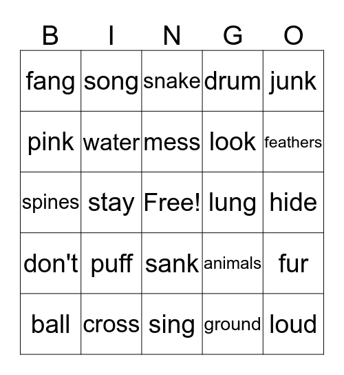 Clams Guided Reading Bingo Card