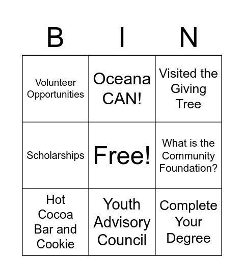 Winter Open House Station Bingo Card