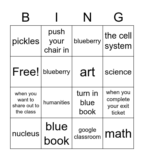 Return from Break Review Bingo Card