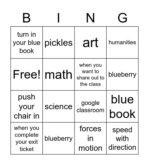 Return from Break Review Bingo Card