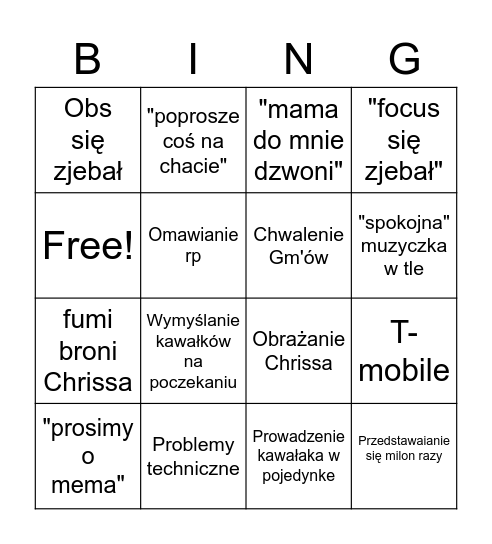 podcast Bingo Card
