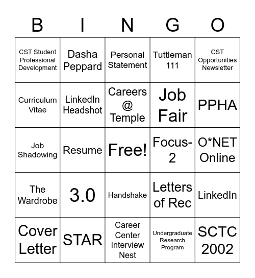 CST Prof Dev Bingo (SCTC 1001) Bingo Card