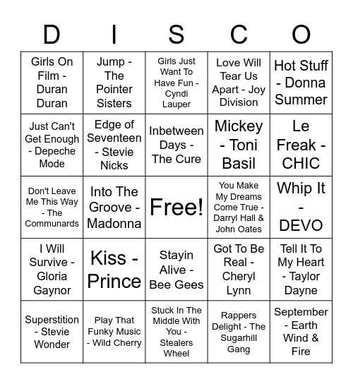 DISCO BINGO! Bingo Card