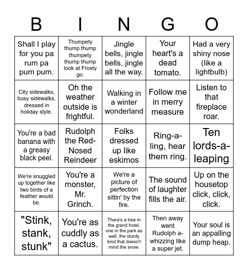 Christmas Figurative Language Bingo Card