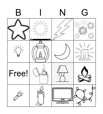 Sources of Light Bingo Card