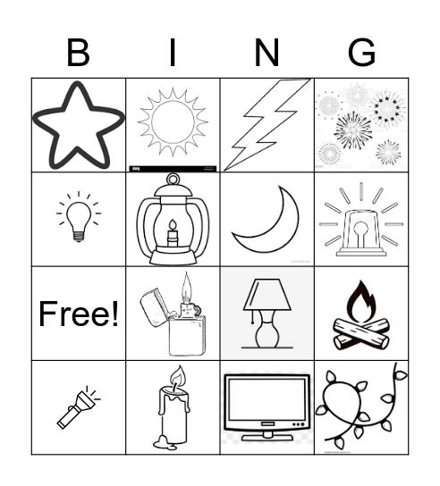 Sources of Light Bingo Card