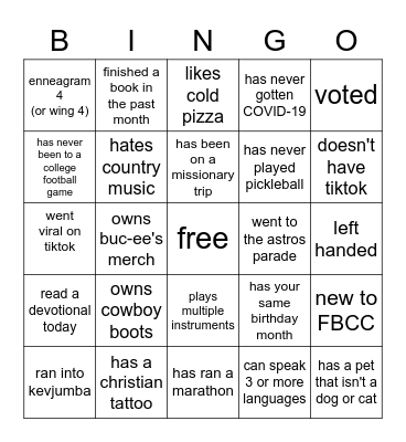 ice breaker Bingo Card