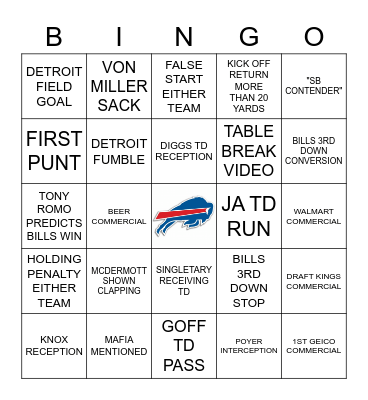 BUFFALO BILLS BINGO Card