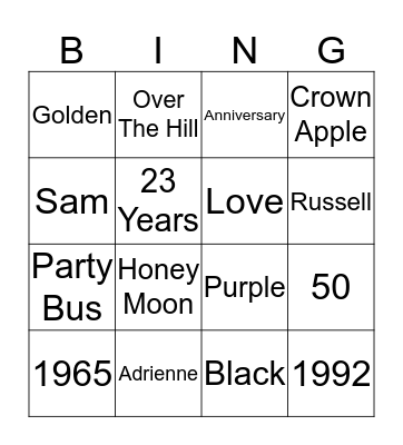 Birthday and Anniversary Bingo Card