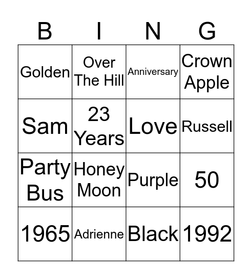 Birthday and Anniversary Bingo Card
