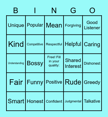 Friendship BINGO Card