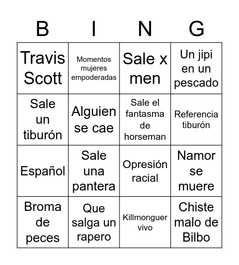 Black phanter Bingo Card