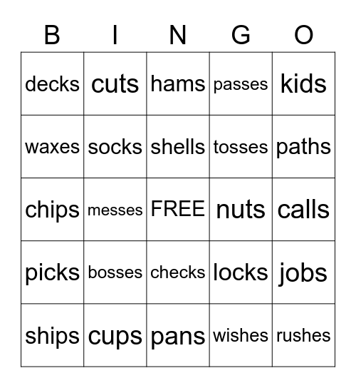 Wilson -s and -es Bingo Card