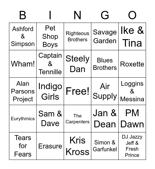 Famous Rock Duos Bingo Card