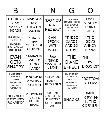 UPS STORE BINGO WEEK OF 11/14 Bingo Card