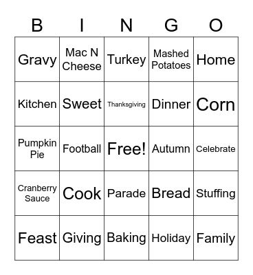 Thanksgiving Bingo Card