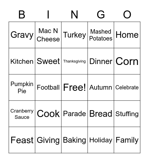 Thanksgiving Bingo Card