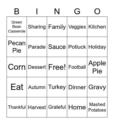 Thanksgiving Bingo Card