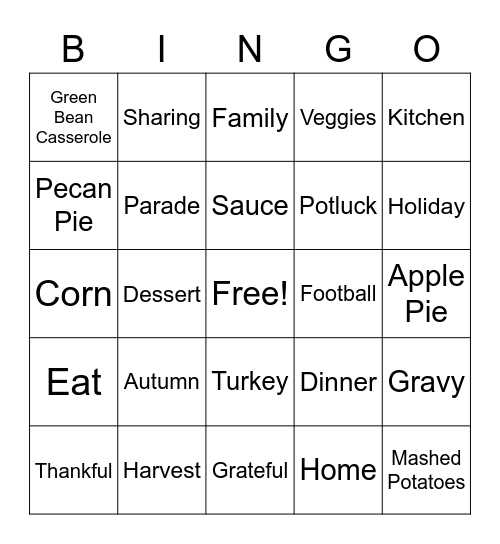 Thanksgiving Bingo Card