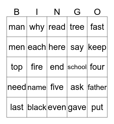 First Grade Second Quarter Sight Words (#2) Bingo Card