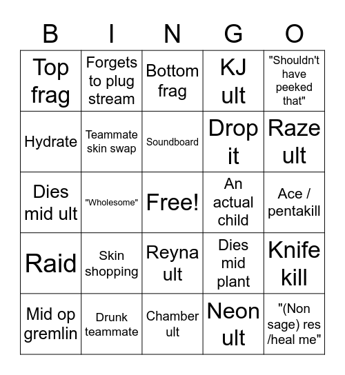 Todd's Valorant Bingo Card