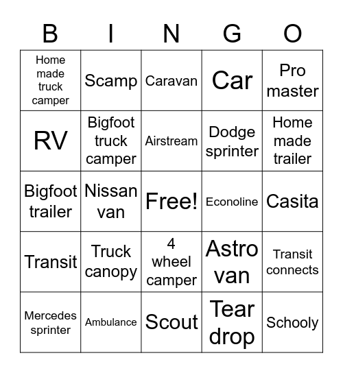 Van Bingo Card