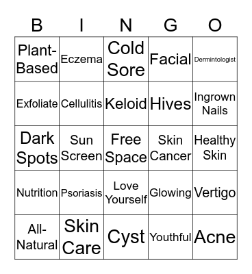 Healthy Skin Bingo Card
