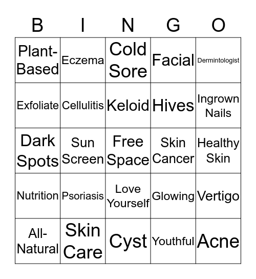 Healthy Skin Bingo Card