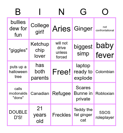 Valentina Bingo Card