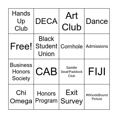 WWU Activities Fair Bingo Card