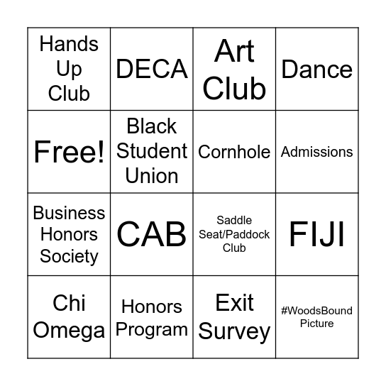 WWU Activities Fair Bingo Card