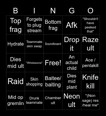 Todd's Valorant Bingo Card
