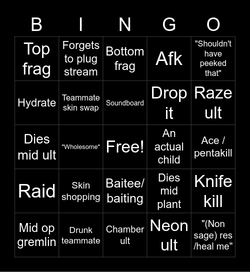 Todd's Valorant Bingo Card