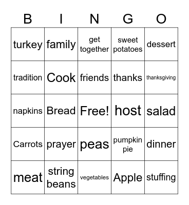 ASL THAT THANKSGIVING VOCABUALRY Bingo Card