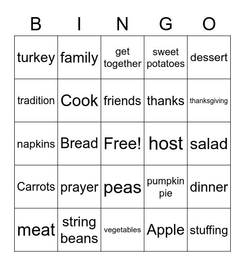 ASL THAT THANKSGIVING VOCABUALRY Bingo Card