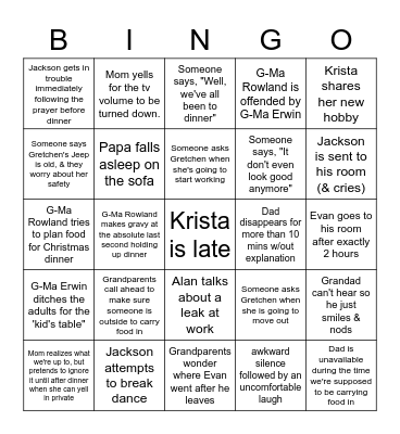 Erwin Thanksgiving 2022 Bingo Card