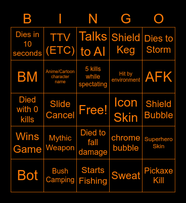 Fortnite Bingo Card