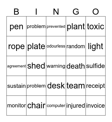 Safety Bingo Card