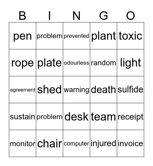 Safety Bingo Card