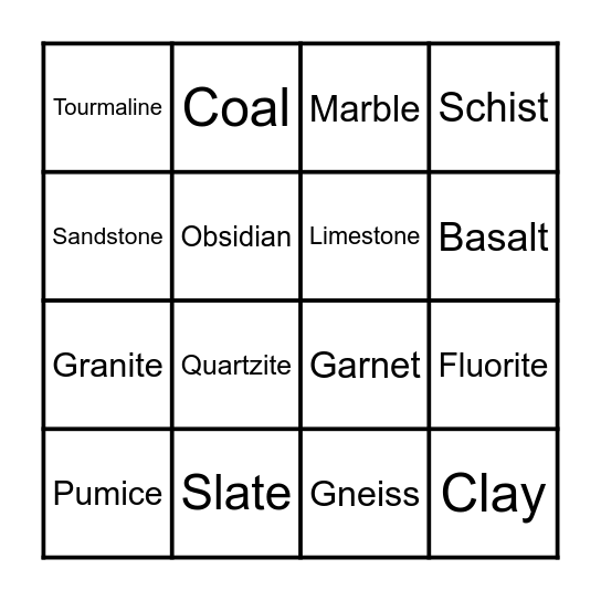 Rock Cycle Bingo Card