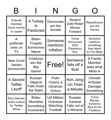 Thanksgiving News Bingo Card