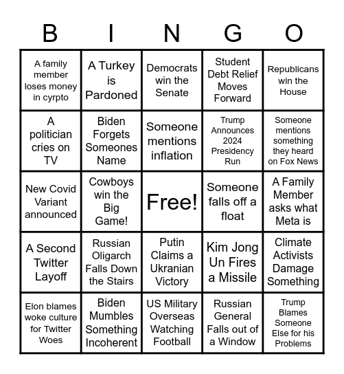 Thanksgiving News Bingo Card