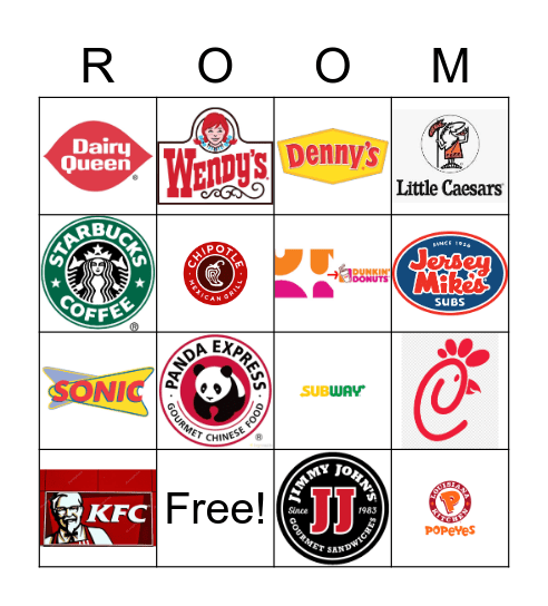 Fast Food Restaurant Logos Bingo Card