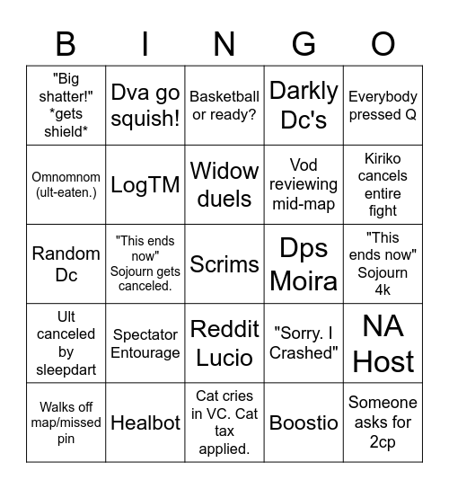 Scrims Bingo Card