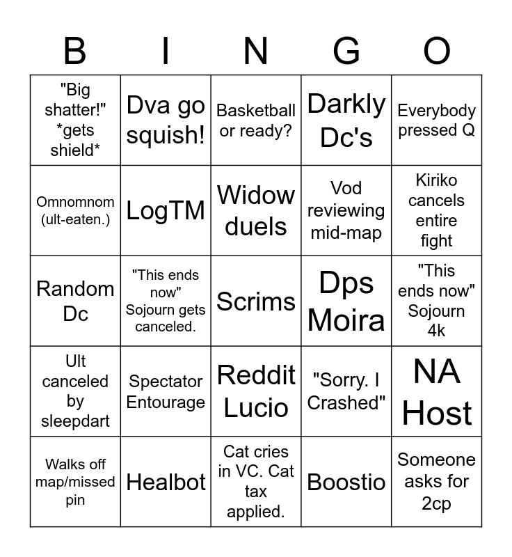 Scrims Bingo Card