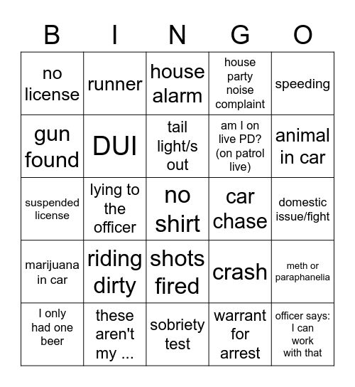 On Patrol: Live Bingo Card